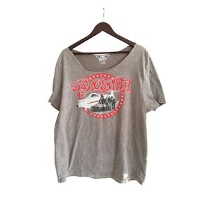 Aerosmith Band Tee Gray Graphic Rock T-Shirt Custom Raw Cut Neck Mens Large